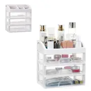 Clear 3 Tiers Drawers Countertop Storage Box Cosmetic Display Case