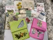 Pink & green Junk Journal insert lot Cards, Pockets, Ephemera