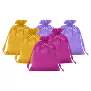 6Pcs 8" x 6" Satin Gift Bag with Drawstring,Rose Red/Gold/Light Purple