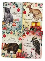 4 X Australiana Aussie Christmas Cards Cute~ Koala~Kangaroo- Wombat Kookaburra