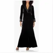Adrianna Papell Black Velvet Twist-Front Tuxedo Gown Maxi Dress Size 4