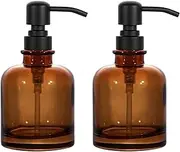 2 Pack Amber Glass soap Dispenser with Matte Black Stainless Steel Pump