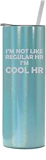 20 oz Skinny Tall Tumbler Stainless Steel Vacuum Insulated Travel Mug Cup With Straw I'm Not Like Regular HR I'm Cool HR Funny Human Resources (Light Blue Iridescent Glitter)