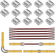 BTF-LIGHTING FCOB 8mm 0.3" COB Connector Kit 14pcs Clear Connectors 5pcs 6" Long 20AWG Extension Cords No Wires Soldering Free Corner Connection