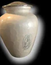 BIERKEN Adult Size Cremation Urn with Engraved with Virgin Mary-New In Box