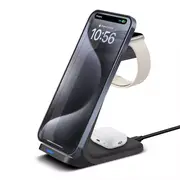 Wireless Charger Dock Charging Station 3 in 1 For Apple Watch iPhone 16 15 14 13 - Black Vertical Style