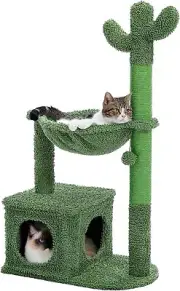 40" Cat Tower with Large Metal Carpet Hammock Cat Scratching Post Indoor Cats