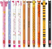 LEGAMI - Set of 10 Erasable Gel Pens with Thermosensitive Erase Ink, Range of ink colours & barrel designs, 0.7mm Tip, Animal Designs