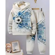 Boys' 3D Football Hoodie Sweatpants Set Sports Suit Tracksuits Long Sleeve Spring Fall Daily Basic Casual Kids 4-12 Years Hooded Outdoor Vacation Sports Tailo