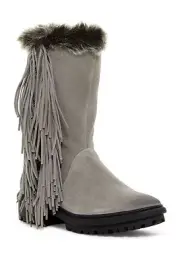 Sam Edelman Women's Gray Tilden Faux Fur Fringe Boot N5250 Size 5.5 M