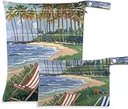 [Amooorous] Oil Painting Summer Green Hawaiian Beach waterproof bags for wet 2 Pack wet bag for swimsuit with handles for bathing, yoga