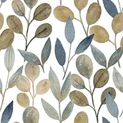 BaoHArtHome Gold Leaf Floral Wallpaper Peel and Stick Wallpaper Blue Contact Paper Removable Boho Self Adhesive Vintage Wall Paper Renter Friendly for Bedroom Wall Home Decor 17.7in x 32.8ft