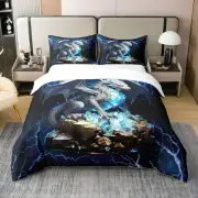 Dragon Organic Bedding Set Twin Size Thunder Lightning Duvet Cover