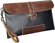 [DEARMAMY] Men's Multi Functional Clutch Bag Vintage PU Polyester Cotton Handbag for Casual Use Capacity Wallet Storage Pouch Black with Coffee