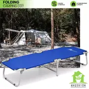 Blue Folding Cot Steel Frame Recliner Portable Camping Military Bed w/Dust Cover
