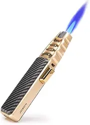 JOBON Big Jet Butane Torch Lighters, Refillable Windproof Jet Flame Solar Beam Adjustable Lighter with Safety Lock for Grill Kitchen BBQ Camping(Gas Not Included) (Black)