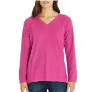 Wildfox Haley Brushed Top L Elderberry Long Sleeve Vee Neck Tee Women’s Large