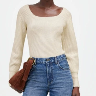 Madewell Sweater Womens SoftWool Square-Neck Pullover Ribbed Ivory Size S NEW