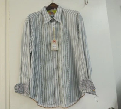 Nordstrom Robert Graham Green Grey Lisbon Embroidered Striped Shirt2XL $258