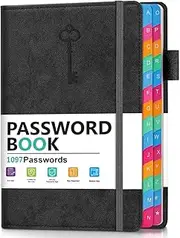 hi!SCI Password Keeper Book with Colorful Alphabetical Tabs, Hardcover Password Log-Book for Internet Password and Website Address, 5.8"×8.4" Password Notebook for Home Office (Black)