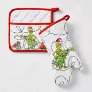 New Williams Sonoma The Grinch Christmas Oven Mitt & Potholder Set Of 2