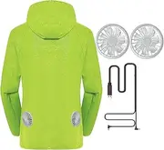 [GOODLUKY] Cooling Ventilated Fan Equipped Clothing, Uv Resistant Air-Conditioning Jacket 5V USB Ventilated Overalls for Summer Travel High Temp,Green,4XL