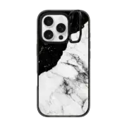 iPhone 16 Pro Impact Ring Stand Case MagSafe Compatible Black and White Contrast Marble