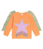 [Stella McCartney Kids] Stella McCartney Kids Fringed cotton jersey sweatshirt Y 4 pink