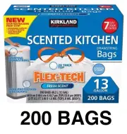 ✅ Kirkland Costco Flex Tech 13 Gallon Scented Kitchen Trash Bags 200 Count️