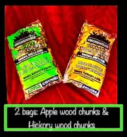 2 BAG LOT Smokehouse Smoker wood chips: Hickory Chunks/Apple Chunks 1.75lb 242cu