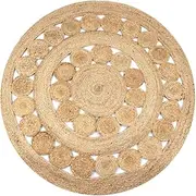 Natural Jute Braided Area Rug - Round 120 cm Diameter, Handmade Artisan Carpet for Living Room, Bedroom, Indoor/Outdoor Use, Boho Farmhouse Decor, Durable and Low Maintenance