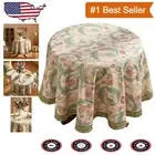 All-Season Round Tablecloth, 55" Floral Design with Premium Linen Blend