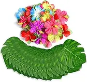60Pcs Tropical Party Decorations Supplies Tropical Palm Leaves Hibiscus Flowers Simulation Artificial Leaf for Hawaiian Luau Safari Party Jungle Beach Theme BBQ Birthday Party Decorations Table Decor