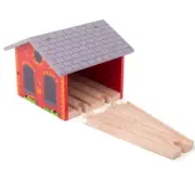 BigJigs - Double Engine Shed - Wooden Magnetic Toy Train Accessory (BJT160)