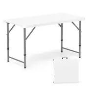 Costway Portable Camping Table 3-Level Adjustable Picnic Desk w/Safe Lock & Metal Legs 180kg Max Load White