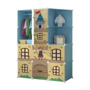 SOGA 10 Cubes Blue Castle Print Portable Wardrobe Divide-Grid Modular Storage Or