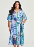 Taking Shape TS Natural Patchwork Midi Dress 12 14 16 XXS XS S M L plus sz BNWT