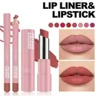 2pcs Lip Liner Lipgloss Set Waterproof Matte Liquid Lipstick Pencil Long Lasting