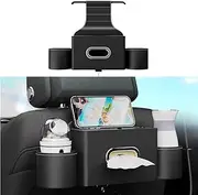 Raksonic Car Back Seat Organizer Multifunctional Car Seat Storage Box with Tissue Box and Cup Holder Mobile Phone Holder Hanging Storage Box with Hook Car Leather Storage Box（Black）