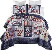 Donna Sharp King Bedding Set - 3 Piece - County Fair Lightweight Americana Quilt Set with King Quilt and Two King Size Pillow Shams - Machine Washable