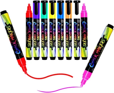 Liquid Chalk Markers 8 Neon Colors Erasable on Blackboard Glass Mirror Non-Toxic