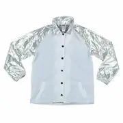 Victoria's Secret PINK Snap Front Coaches Jacket Silver Foil & White Small NEW