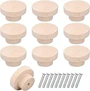 suchkawe 50mm Wooden Drawer Knobs 10 Pcs, Round Wood Door Handles Cupboard Drawer Pulls with Screws for Cabinet, Wardrobe, Furniture, Kitchen