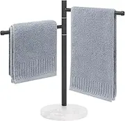 Winmien Standing Hand Towel Holder, Hand Towel Stand with Marble Base, 304 Stainless Steel Towel Rack with 2 Swivel Arm, Countertop Stand Towel Ring Towel Bar for Bathroom Countertop (Matte Black)