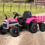 Mazam Kids Ride on Car12V Electric Dual Motors Ride on Toy Tractor with Remote Control, Music Player and Safety Belt Pink