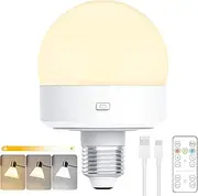 Necomi LED Light Bulb-Rechargeable,Operated Light Bulb with Remote, Suitable for E26/E27,3 Colors, Adjustable Brightness,Timer,Magnetically Detachable,Wireless Light Bulb,1 Pack