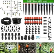 Maotong 240FT Drip Irrigation System Kit, Automatic Garden Watering Misting System for Greenhouse, Yard, Lawn, Plant with 1/2 inch Hose 1/4 inch Distribution Tubing and Accessories