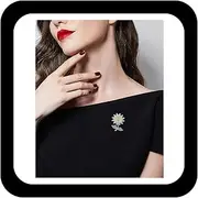 [Wendalern] Crystal Sunflower Brooch Pin Paved Rhinestone Plant Flower Lapel Pin Back Classic Diamond CZ Floral Safety Pin Corset Badge Jewellery for Women
