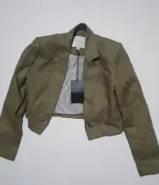 WITCHERY Linen Cropped Single Breasted Blazer Washed Green Size 4 NWT