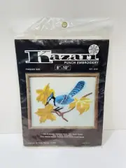 New Vintage Embroidery Blue Bird on Limb Yellow Leaves 8x10 Kit A -61